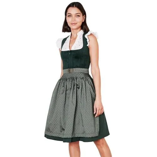 Krüger Dirndl Alisha - Elegantes Samt-Dirndl mit gemusterter Schürze - Dirndl für Damen, schickes Krüger-Dirndl mit Samtmieder und Jacquard-Schürze, ideal für Trachtenfeste und Hochzeiten, inklusive Taschen im Rock.