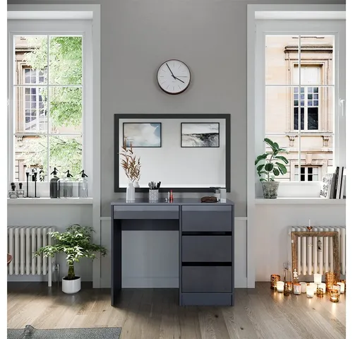 Vicco Schminktisch Sherry, 90 cm in Anthrazit Hochglanz - Schminktisch mit 4 geräumigen Schubladen, ideal für eine ordentliche Kosmetikaufbewahrung und stilvolles Make-up. Perfekt für jedes Schlafzimmer!