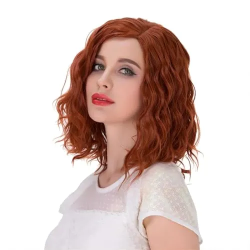PORSMEER Perücke Auburn Rot Kurz Locken Bob Synthetische Haarperücken für Frauen Afro Ingwer Rot Natürliche Synthetische Haar Cosplay Tägliche Party Perücke