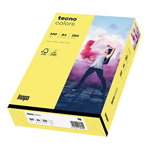 inapa farbiges Druckerpapier, buntes Papier tecno Colors: 160 g/m², A4, 250 Blatt, mittelgelb