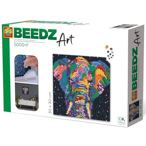 SES Creative – Beedz Art – Elefant Fantasie – 5000 Bügelperlen mit Grundplatten und Bügelbögen – Ab 12 Jahren