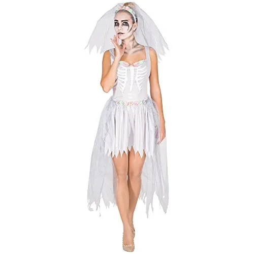 tectake® Frauenkostüm Brautkleid Skelett - Kostüm für besondere Anlässe, mit liebevollen Details und elegantem Tüll, garantiert ein Hingucker auf jeder Halloween-Party!