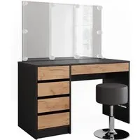 Vicco Schminktisch Sherry mit LED-Beleuchtung, Anthrazit/Goldkraft Eiche - Eleganter Schminktisch mit 5 Schubladen und großem Spiegel, ideal für optimale Lichtverhältnisse dank LED-Beleuchtung. Perfekt für jedes Zuhause!