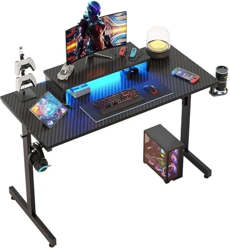 Bestier Kleiner Gaming-Schreibtisch 106,6 cm LED Computerschreibtisch mit Monitorständer, Gamer-Arbeitsstation mit Becherhalter & Headset-Haken für Home-Office, Schlafzimmer, kleine Räum