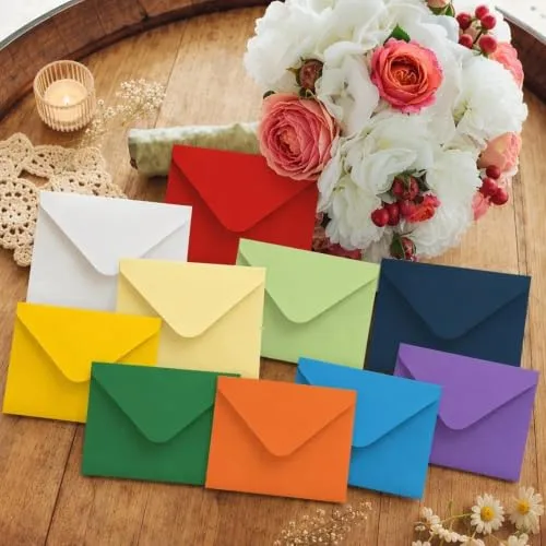 Stück Mini Umschläge Bunt, 7×10cm Briefumschläge, Kleine Farbige Umschläge, mit Aufkleber, Kleine Briefumschläge Kuvert für Geschenkkarte Hochzeit, Geburtstag Party Supplies 100