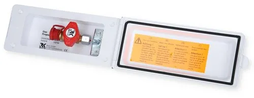 Versorgungsklappe Gas REICH ohne Schloss weiß - Sanitärinstallation mit integriertem Gassicherheits-Absperrventil, spritzwassergeschützt und nach DVGW-Vorschrift für sichere Gasentnahme.