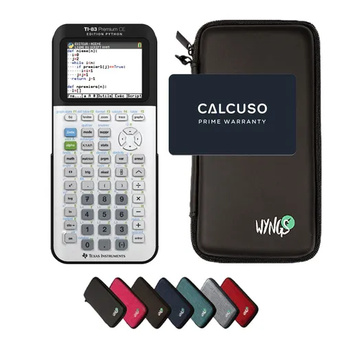 Texas Instruments Calcuso Sparpack: TI 83 Premium CE Python Edition Grafikrechner + Schutzhülle WYNGS schwarz + erweiterte Garantie von Calcuso