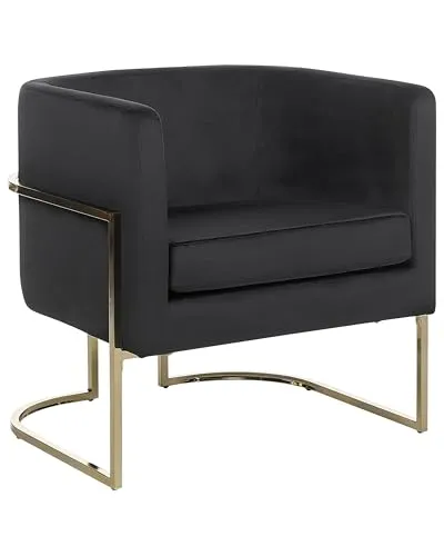 Beliani Halbrunder Sessel aus Samtstoff in Schwarz mit goldenem Metallgestell - Eleganter Lounge- & Cocktailsessel mit weichem Samtbezug und stabilem Metallgestell, perfekt für glamouröse Einrichtungen und ein angenehmes Sitzgefühl.
