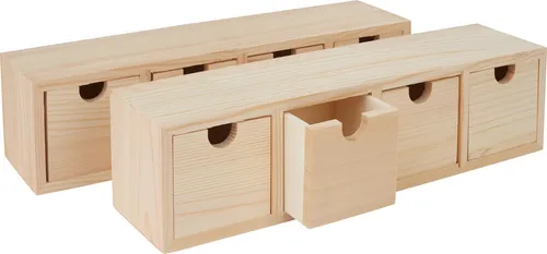 VBS 2er-Pack Schubladenbox mit 4 Schüben Kiefernholz 31x8x8cm Organizer