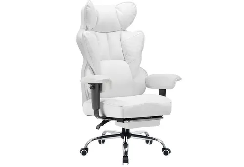 COMHOMA Gaming Stuhl, ergonomischer Bürostuhl mit verstellbaren Armlehnen, 150 kg, weiß