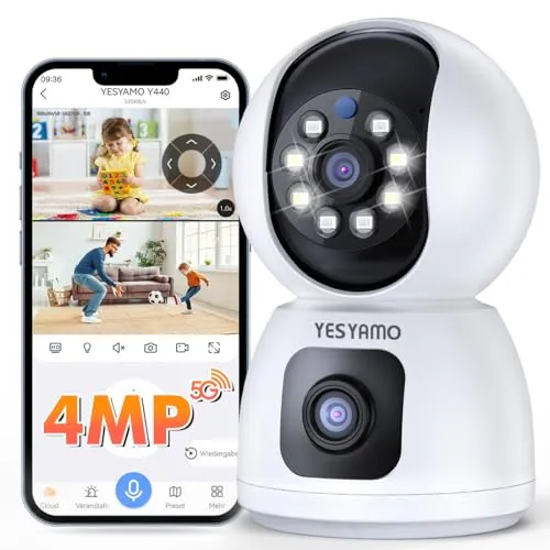 YESYAMO 4MP Doppelobjektiv Überwachungskamera - Überwachungskamera für Innen mit 360° PTZ-Funktion, 2,5K QHD Auflösung und Farb-Nachtsicht, ideal für Babysitter und Sicherheit im Haushalt.