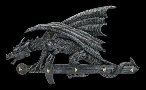 Figuren Shop GmbH Schlüsselbrett Drachen Schlüsselbrett – Fantasy Wanddeko Wächter Figur 25 cm Deko