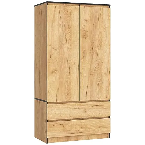 AKORD Kleiderschrank S 90 cm mit 2 Schubladen und Regalen