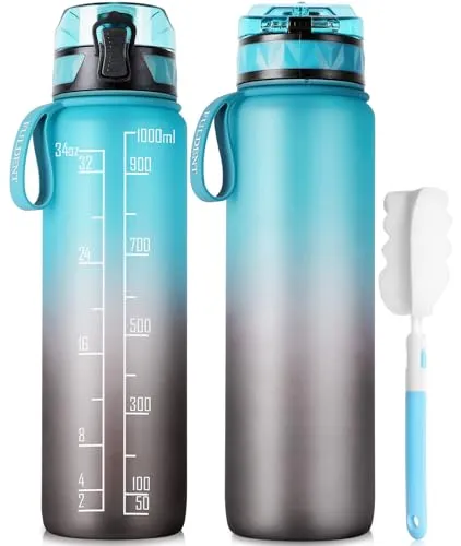 FULDENT Trinkflasche 1L Sport Wasserflasche [BPA Frei] Trinkflasche mit rutschfest Gummi Grip Geeignet für Die Fahrrad, Outdoor, Schule, Gym