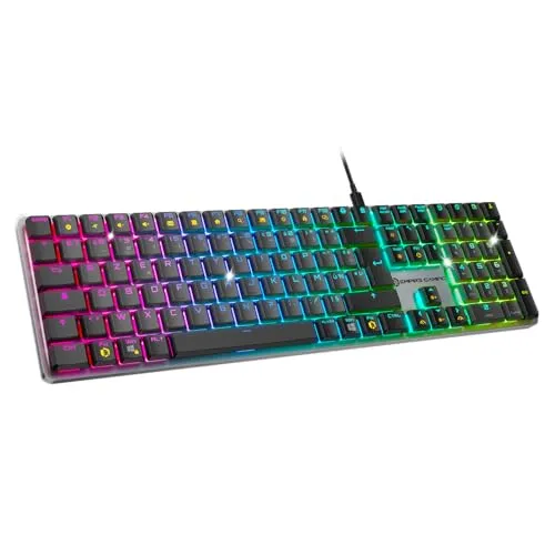 EMPIRE GAMING K243 – Schlanke Low Profile Aluminium Mechanische Gaming-Tastatur Kabelgebunden DE (QWERTZ), 111 Tasten USB-C Abnehmbar, MX Red, RGB 24 Effekte, NKRO, Kompatibel mit PC/PS5/PS4/Xbox