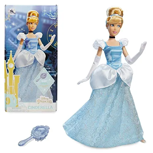 Disney Store Offiziell Prinzessin Cinderella Klassische Puppe, 29cm, Vollständig Beweglich, Glitzer-Outfit, Beinhaltet Schuhe, Abendhandschuhe, Halsband und Bürste, Geeignet ab 3 Jahren