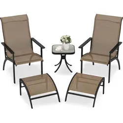 GOPLUS 5-tlg. Gartenmöbel Set mit 2 Adirondack-Stühlen und 1 Beistelltisch - Braun - Vielseitiges 5-teiliges Outdoor-Lounge-Set mit ergonomischen Adirondack-Stühlen und einem stabilen Beistelltisch. Robust und platzsparend - ideal für entspannte Stunden im Garten oder auf dem Balkon.