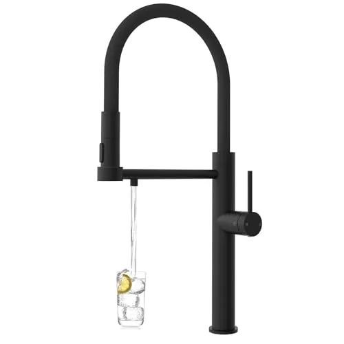 Tohlar 3 Wege Wasserhahn Küche, 360°Drehbar Küchenarmatur, 3 in 1 Mischbatterie für Wasserfilter Osmose, Armatur Küche mit Ausziehbare Brause, Einhebel Trinkwasserhahn Aus Edelstahl, Matt Schwarz
