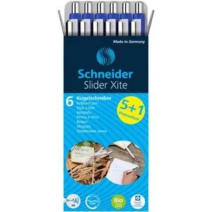 Schneider Kugelschreiber Slider Xite XB, 133286, Gehäuse weiß, Schreibfarbe blau, 6 Stück