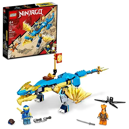 LEGO NINJAGO Jay’s Thunder Dragon EVO 71760 - Posable Dragon Playset - Bauspielzeugset für Kinder ab 6 Jahren mit einem hochgradig posierbaren Drachen und Minifiguren von Ninjago Jay und einer Schlange für spannende Abenteuer.