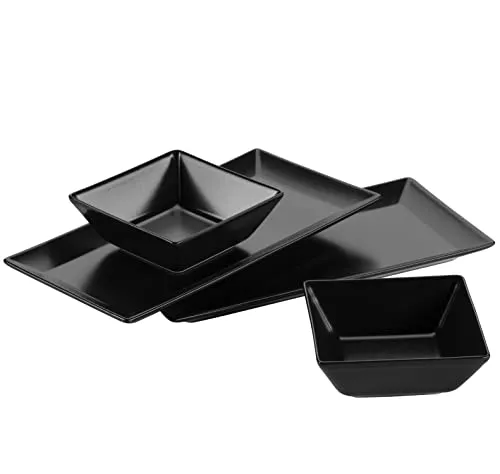 Mäser Schale, Schwarz, 4-teiliges Keramik-Set - Schalen & Schüsseln, modernes quadratisches Design, ideal für Brunch und Dinner, mikrowellengeeignet und vielseitig einsetzbar.