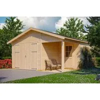 Skan Holz Holzgarage Varberg 2 - 500 cm x 525 cm - Fertiggarage aus nordischer Fichte, inklusive Einzeltür und Garagentor. Robuste 45 mm Wandbohlen und hochwertiges Dach für optimale Witterungsbeständigkeit.