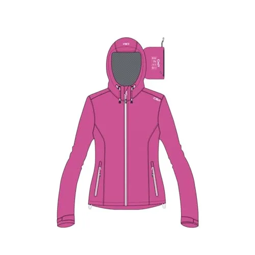 CMP Damen Feste Kapuze Reißfeste Regenjacke, fuchsia, 46 EU - Funktionsjacken, wasserdichte Clima Protect Membran, vollständig versiegelte Nähte und praktischer Transport in der mitgelieferten Tasche.