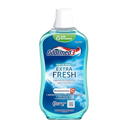 Odol-med3 Mundspülung Extra Fresh, alkoholfreie Mundspülung für die tägliche Mundhygiene, mit extrafrischem Minz-Geschmack, 500ml