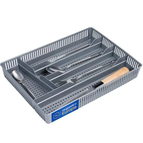 KONZEPT Besteckkasten für Schubladen 31x23x4,5cm Grau - Praktischer Schubladen Organizer Küche, Besteckschublade Einsatz für optimale Küche Aufbewahrung & Organisation
