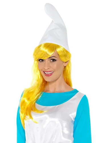 Metamorph Kostüm-Perücke Die Schlümpfe – Schlumpfine Perücke - Kostüm-Perücken mit knallgelben, leicht gewellten Haaren und seitlichem Scheitel, ideal für Schlumpfine-Kostüme und Fasching.