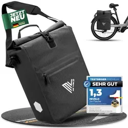 MIVELO 2in1 Fahrradtasche für Gepäckträger - 100% wasserdicht (Schwarz-Carbon, 25L) - Fahrradtaschen für jeden Anlass, wasserdicht und vielseitig einsetzbar. Mit Quick-Connect-System und abnehmbarem Gurt für einfachen Transport als Schulter- oder Tragetasche.