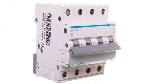 Hager MCN425E 4P C 25A 6kA - Leistungsschalter für Elektronik mit hohem Schutzgrad IP20, ideal für den Einsatz bei Temperaturen bis -25 °C und maximaler Stromstärke von 25 A.