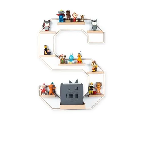 Boarti Kinder Regal Buchstabe S in Weiß - Ideal für Toniebox und Tonies - Kinderzimmerregal für ca. 50 Tonies, mit magnetischer Halterung für sicheren Halt. Praktisch und dekorativ, sorgt für Ordnung und ein strahlendes Kinderzimmer!