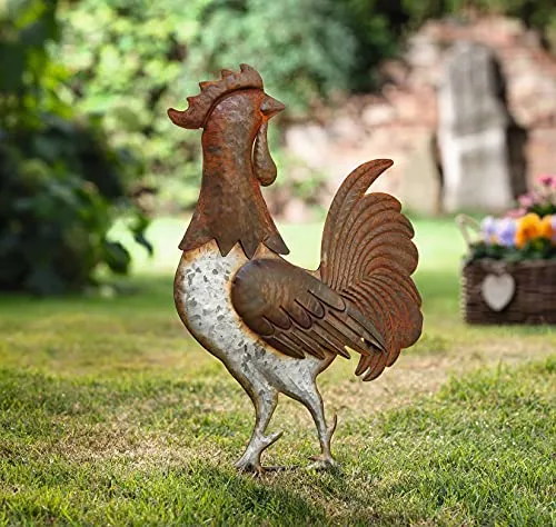 Dekoleidenschaft Gartenstecker Hahn aus Metall in Rost-Optik, 51 cm hoch, Dekostecker, Garten-Deko für Draußen