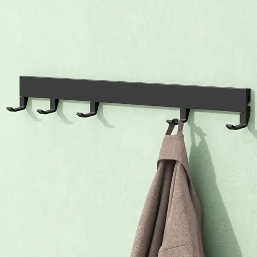 Mai & Mai Garderobenleiste mit 5 verstellbaren Haken, Kleiderhaken aus Aluminium, Wandgarderobe Garderobenhaken 40cm Matt schwarz Stalo-10