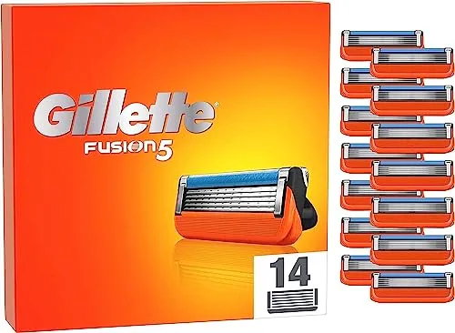 Gillette Fusion 5 Rasierklingen, 14 Ersatzklingen für Herren - Rasierklingen für Herren mit 5-fach Klinge, Anti-Reibungsdesign für bis zu 20 Rasuren pro Klinge, ideal für eine gründliche und sanfte Rasur.
