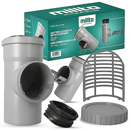 Millto™ Regenrohfilter Sieb Gummireduktion 100 x 110mm Fallrohrfilter Dachrinne Dachrinnenspülsystem Laubfänger Dachrinnensieb Abflusssystem Grau Dachrinnenzubehör Regenwasserfilter Dachrinnenschutz
