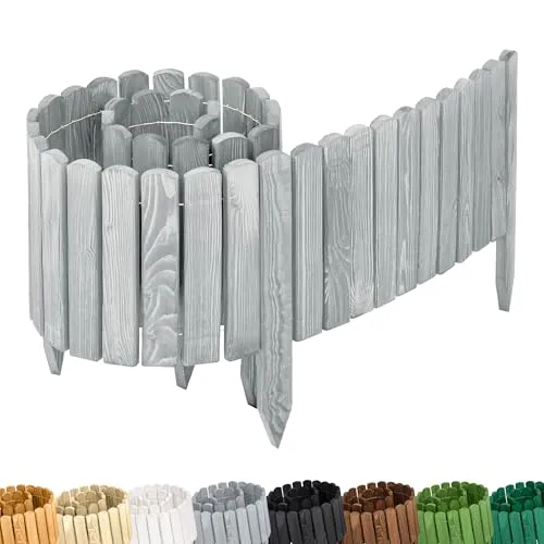 Garronda Rasenkante Holz Beeteinfassung 200 cm x 30 cm - Flexibler Rollborder Zaun aus imprägniertem Holz, wetterbeständig und ideal zur Abgrenzung von Beeten und Pflanzen im Garten.