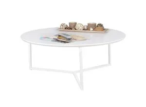 Kadima Design Runder Couchtisch aus weißem MDF-Holz - Stylischer Couchtisch mit stabilen Metallbeinen, Ø 80 cm und 33 cm hoch. Pflegeleichte Oberfläche, ideal für jedes Wohnzimmer.