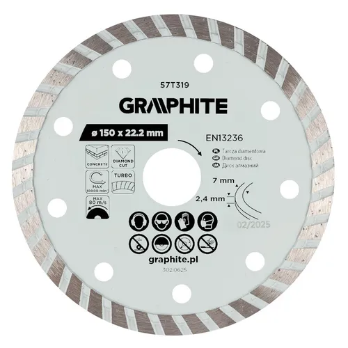 Tarcza diamentowa do cięcia turbo, 150 x 22.22 mm, na sucho 5902062118868