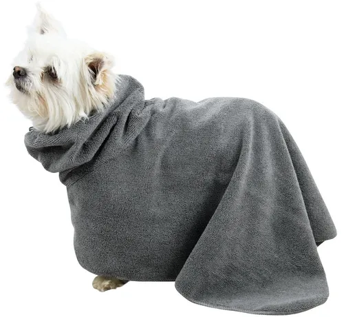 ZOLLNER24 Hundebademantel, 85% Polyester, 15% Polyamid, hinten mit Öse und Knopf