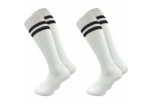 GAWILO Kniestrümpfe Retro für Herren mit stylischen Streifen - weiß & schwarz - Baumwolle (2 Paar) Knielange Socken im sportlichen Look - auch zum Wandern geeignet