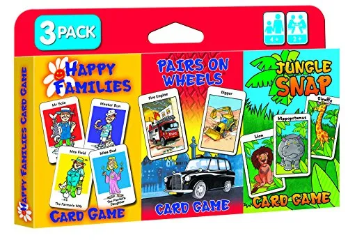 Cartamundi 3 x Kinder-Kartenspiele – Dschungel-Snap, Paare auf Rädern und glückliche Familien, großer Spaß für Kinder ab 4 Jahren