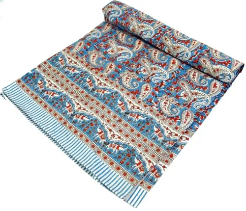 GURU SHOP Blockdruck Tagesdecke - Handgearbeiteter Wandbehang, Baumwolle, 225x275 cm - Bettdecken: Handgefertigte Tagesdecke im traditionellen Blockdruckverfahren, vielseitig als Überwurf, Vorhang oder Strandtuch einsetzbar.