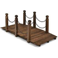 Holzbrücke Teichbrücke Gartenbrücke mit Geländer - Wetterfeste Dekobrücke aus Kiefer, ideal für Gärten mit einer Tragfähigkeit von bis zu 225 kg und einer eleganten gewölbten Form.