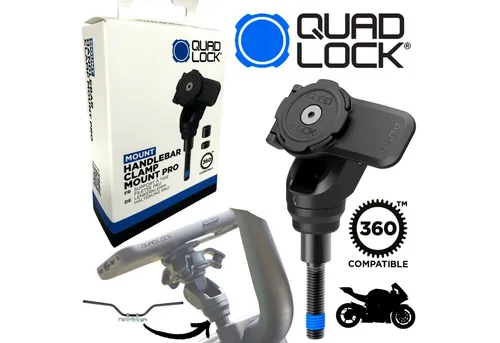QUAD LOCK 360 Handlebar Clamp Mount PRO - Robuste Handyhalterung für Motorräder - Hochwertige Lenkerklemme für sichere Smartphone-Befestigung. Ideal für den Einsatz auf Motorrädern. Langlebig und einfach zu montieren.
