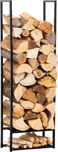 Westmann Kaminholzregal Porthos, schwarz, 20 x 40 x 120 cm - Aschesauger und Kaminzubehör: Minimalistisches Design trifft auf robuste Stahlkonstruktion im Industriedesign, ideal für stilvolle Holzlagerung.