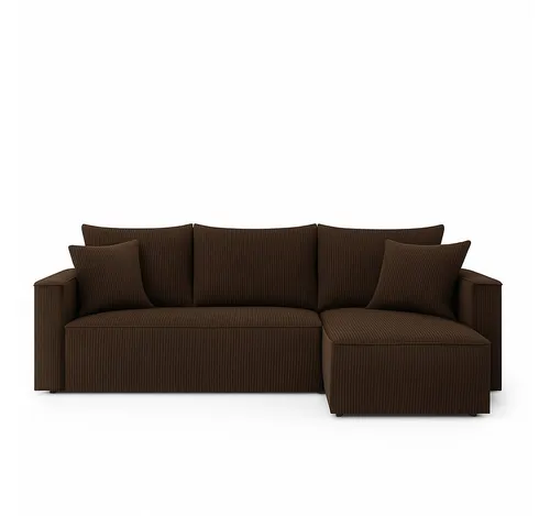 NEXTCOLLECTION Ecksofa VELO mit Schlaffunktion – Braunes Design für modernes Wohnen - Ecksofa mit großzügiger Liegefläche von 200x130 cm und praktischem Bettzeugkasten. Der weiche Stoff und die losen Kissen sorgen für hohen Komfort und stilvolle Akzente in Ihrem Wohnzimmer.