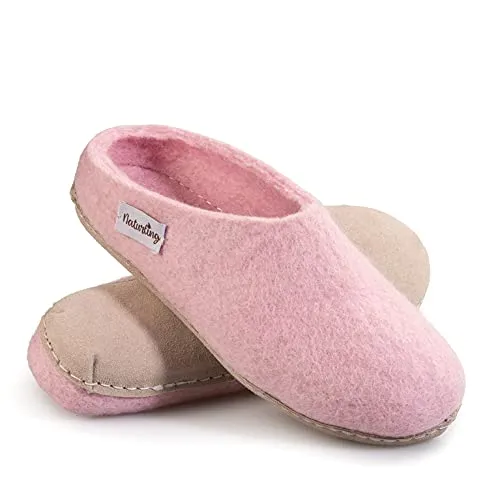 naturling Damen Hausschuhe - bequeme Filz Pantoffeln - echte Ledersohle Rosa 42 (Rosa, 42 EU, numeric_42)