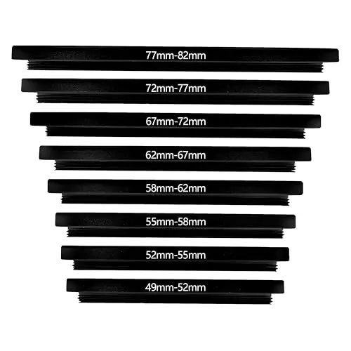 Belmalia Step Up Ringe Set (8 Stück) –Aluminuim Filteradapter für Kameraobjektiv – Step Up Adapterring Set 49–82mm – Objektivadapter für Filtergewinde, Kamera Filter Adapter & Foto Zubehör